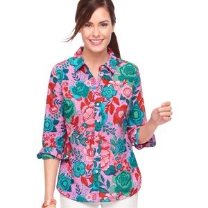 Talbots-Sketched Blooms Floral Button Down Shirt SEEN ON SWEET MAGNOLIAS Size-X